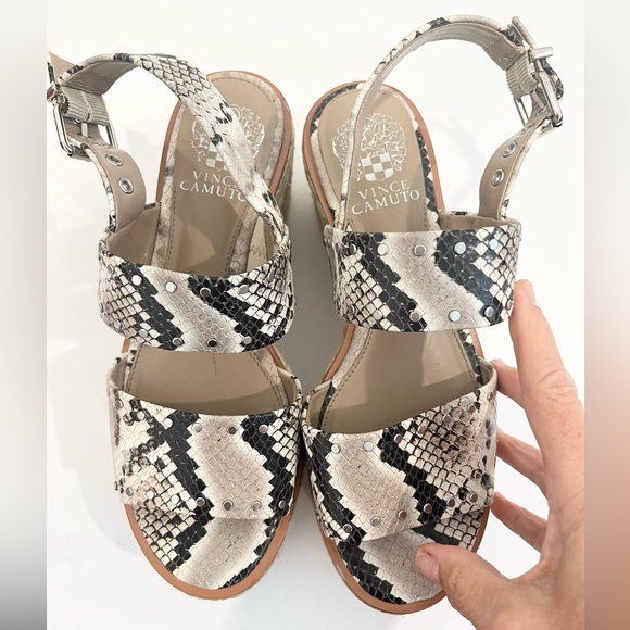 Vince Camuto Marsa Platform Wedge Sandals Faux Snakeskin Studded Jute Women 7.5 - Picture 11 of 14